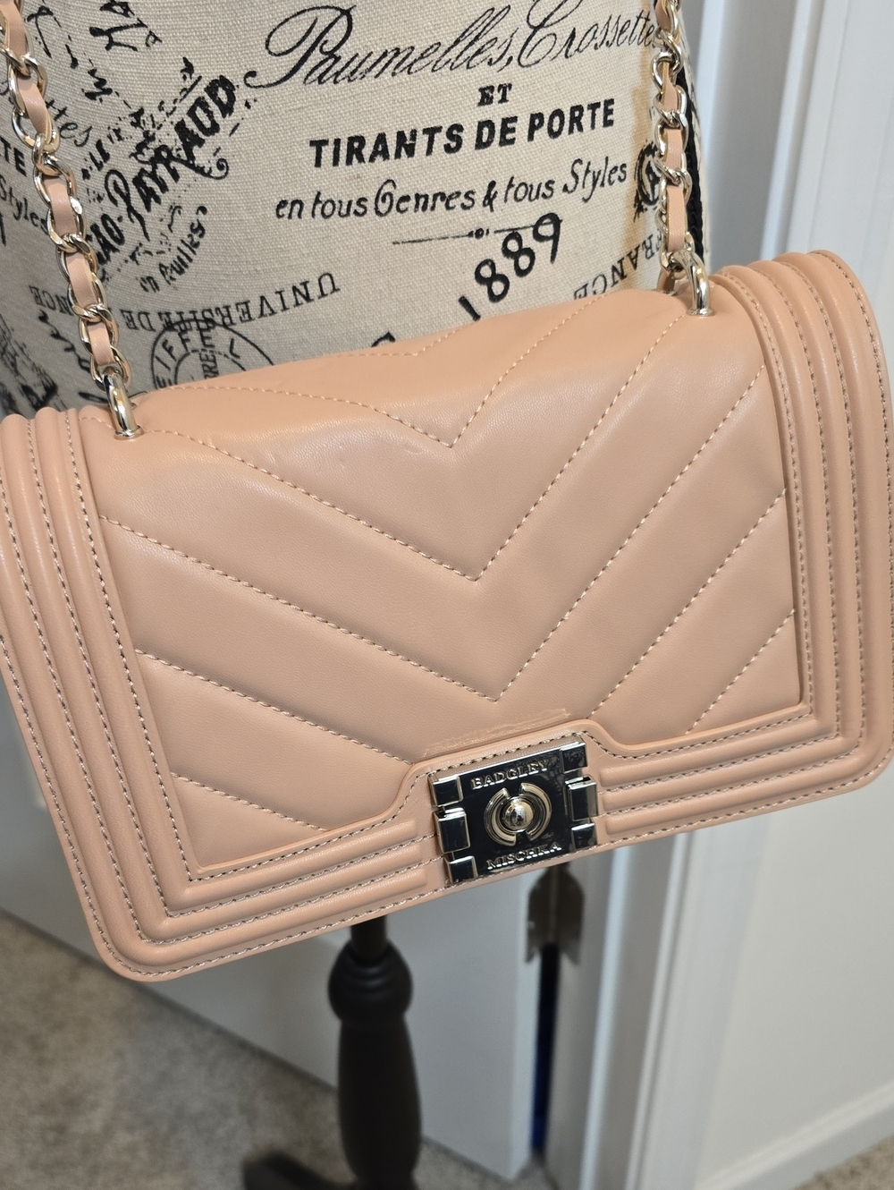 Badgley Mischka Quilted Pink Chain Shoulder Bag